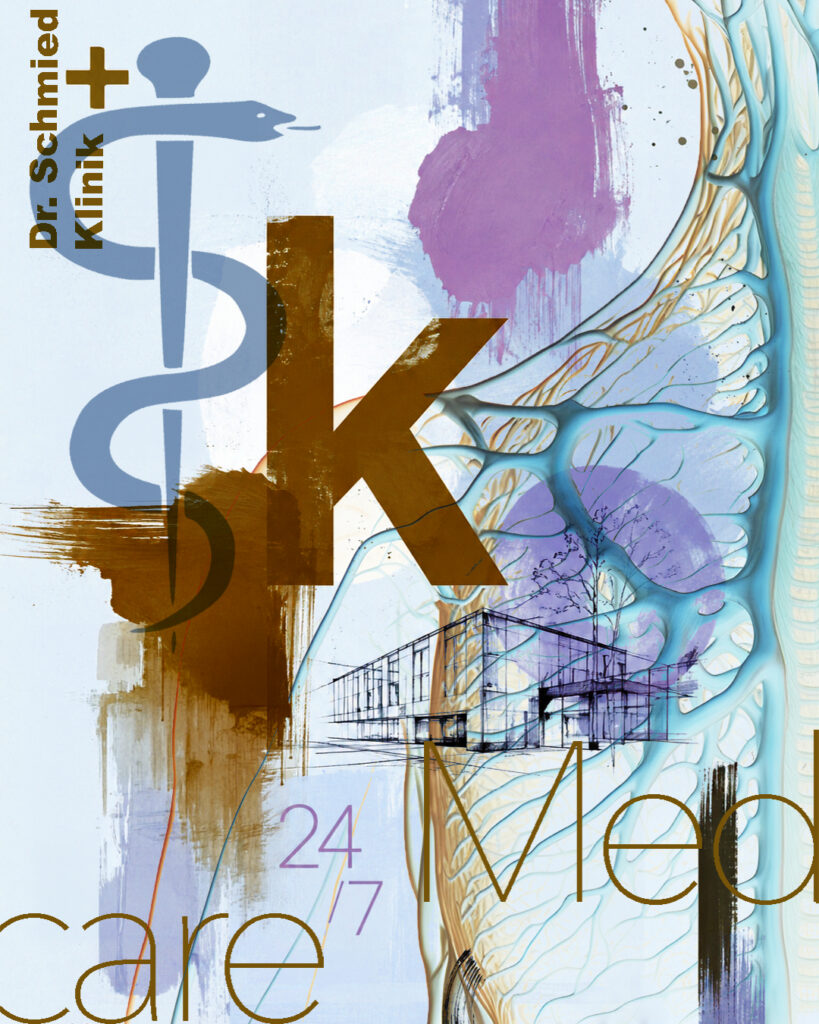 Kreative grafische Collage für eine moderne Klinik